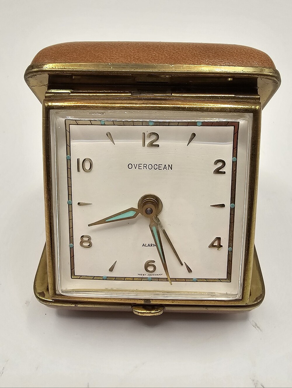 Vintage Overocean Folding Alarm Clock in Gold and Brown